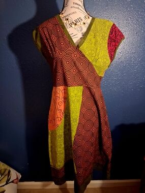 Coco Doggy Namaste Patchwork Cotton Dress XXL Fits M/L Boho Hippy Midi